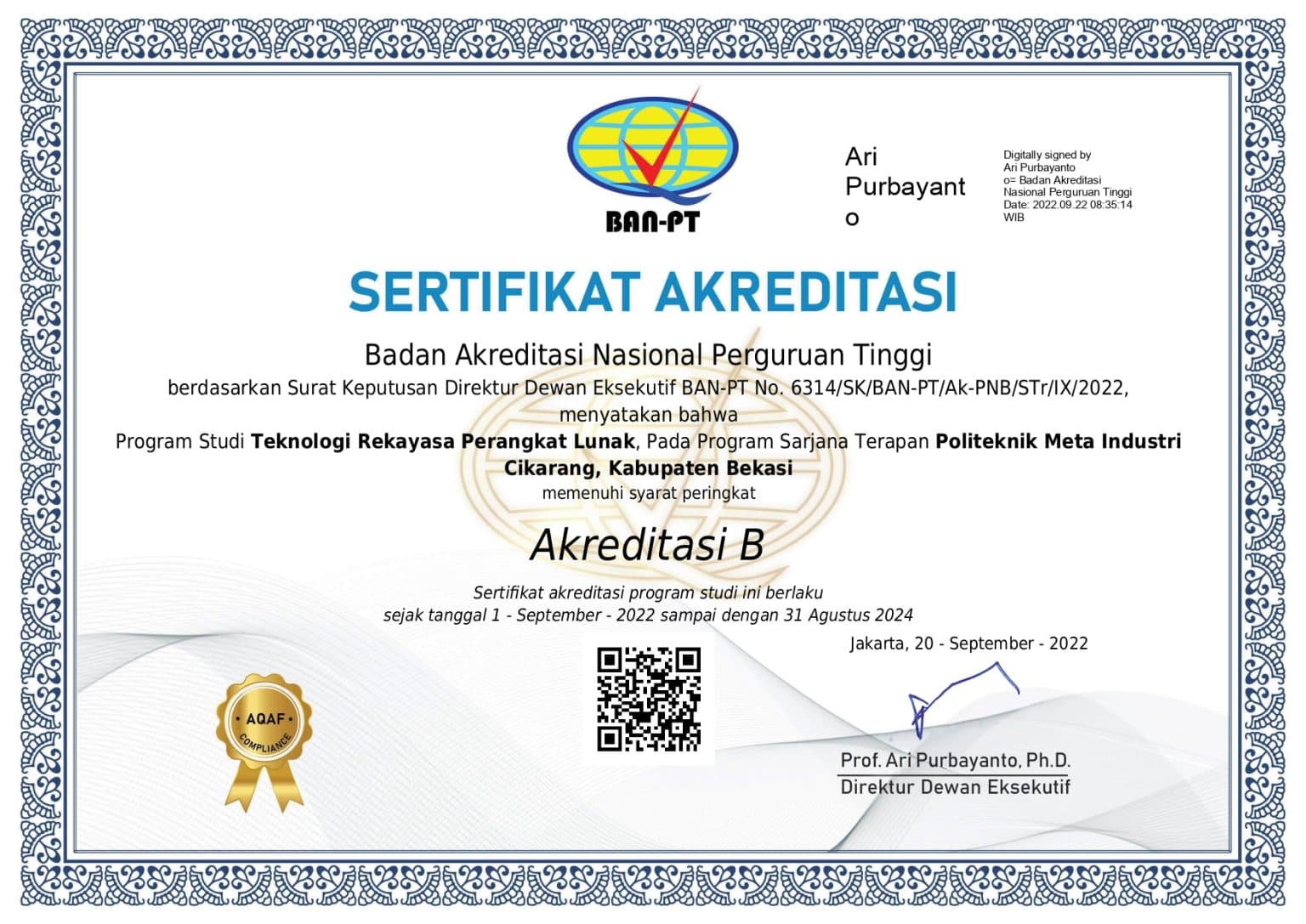 SK Izin Program Studi Teknologi Rekayasa Perangkat Lunak